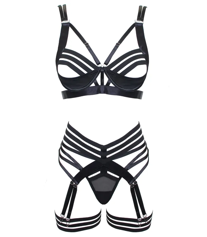 MUSE Anal MUSE PL020 Black 45 Pieces Bra Gstring Garter belt Two leg straps