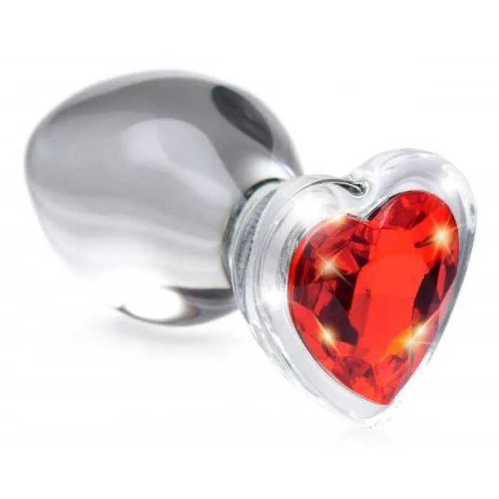 Xr Brands Booty Sparks Anal Red Heart Gem Glass Anal Plug Medium