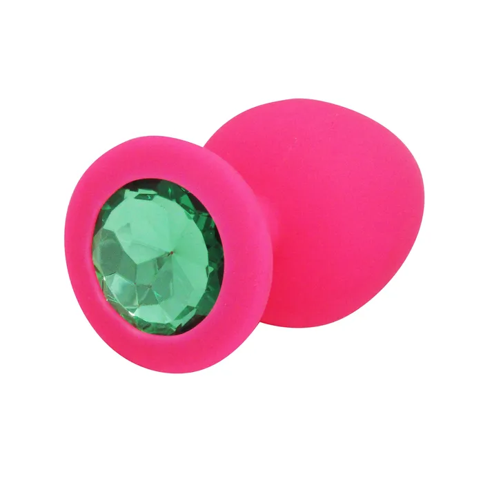 Castle Megastore Anal Fetish Pleasure Play Large Pink Silicone Green Jewel Butt Plug