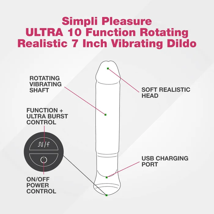 Female Sex Toys Simpli Pleasure ULTRA 10 Function Rotating Realistic 7 Inch Vibrating Dildo Simpli Pleasure V1
