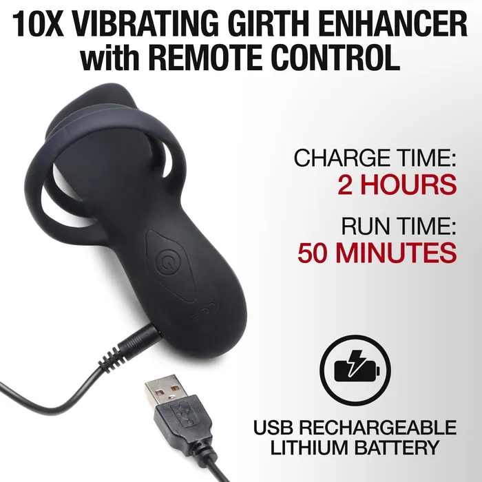 Female Sex Toys XR Brands 10x Silicone Vibrating Girth Enhancer With Remote Control