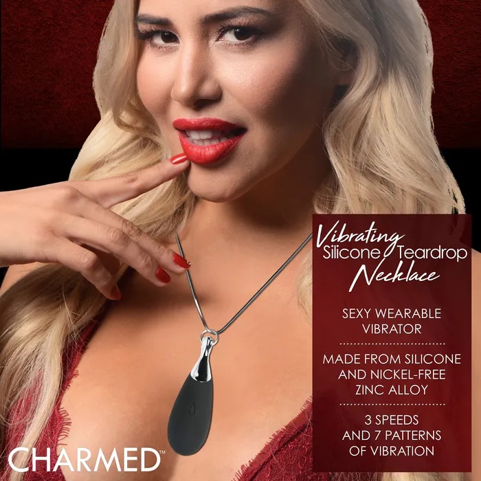 Female Sex Toys XR Brands Vibrating Silicone Teardrop Necklace