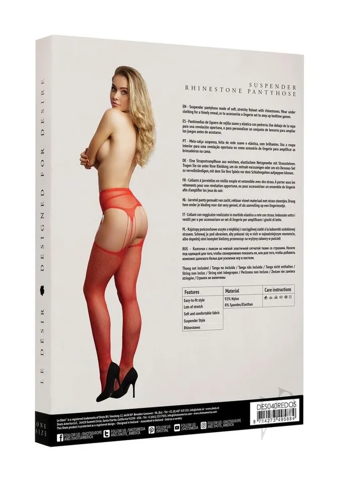 Le Desir Vibrators Suspender Rhinestone Pantyhose Os Red