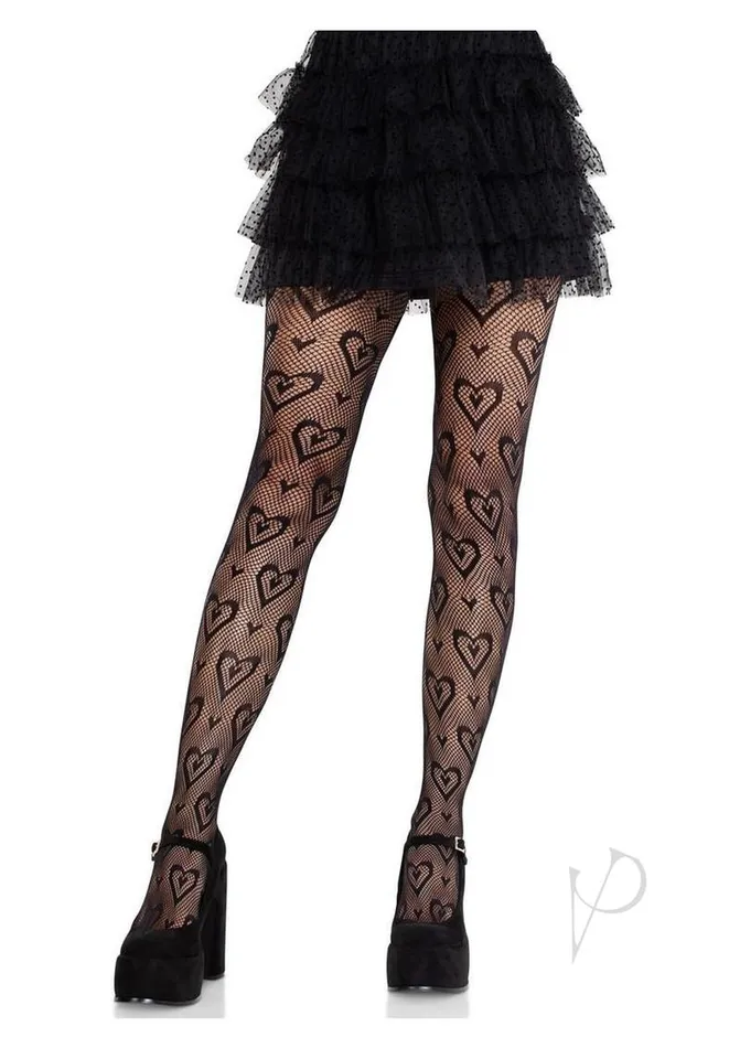 Leg Avenue Anal Double Heart Net Tights Black Os