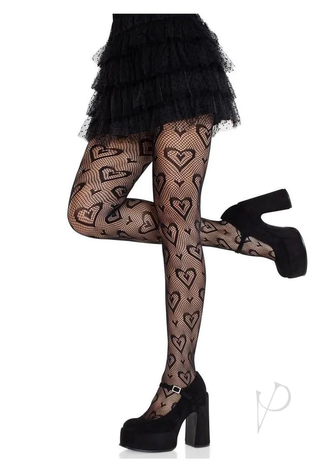 Leg Avenue Anal Double Heart Net Tights Black Os