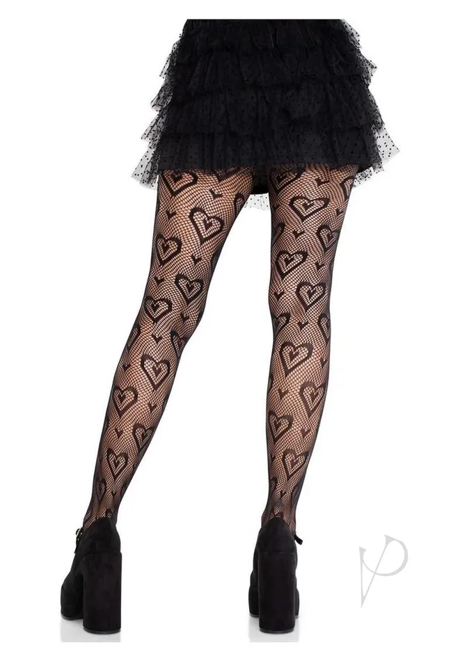 Leg Avenue Anal Double Heart Net Tights Black Os