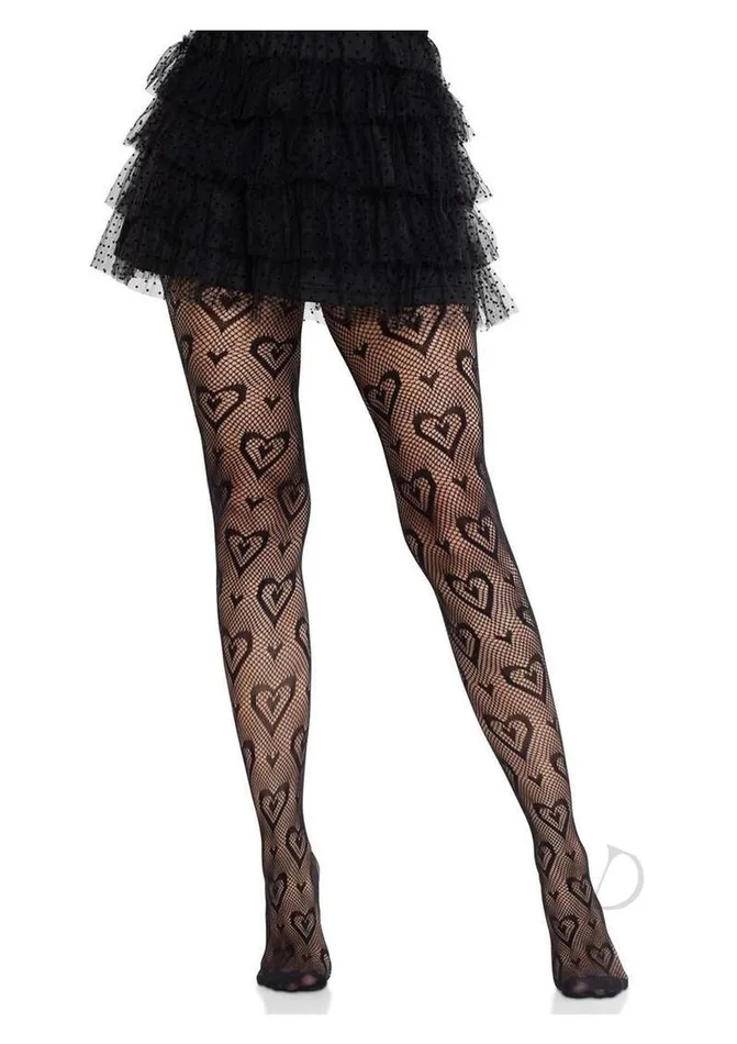 Leg Avenue Anal Double Heart Net Tights Black Os