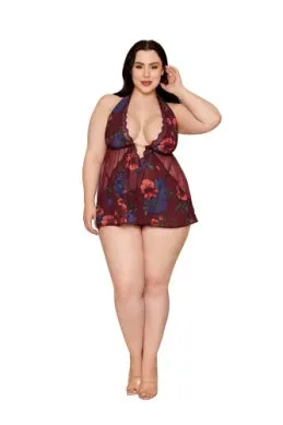 Dreamgirl Plus Size Plus Size Plunge Floral Babydoll