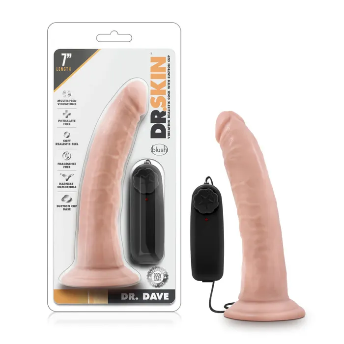 Blush Female Sex Toys Dr Skin Dr Dave Realistic 7 Vibrating PVC Dildo