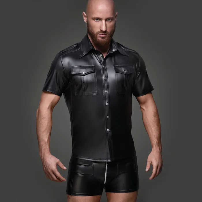 Noir Handmade Noir Handmade Powerwetlook Collared Shirt With Front Pockets Male Sex Toys