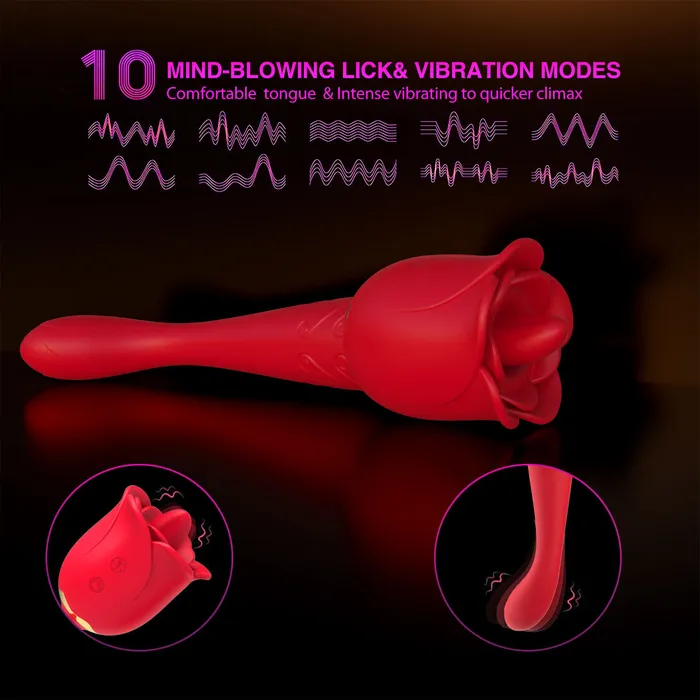 Domlust Vibrators Clit Clamps G Spot Vibrator 2in1 Tongue Llcking Vibrating Dildo Rose Toy