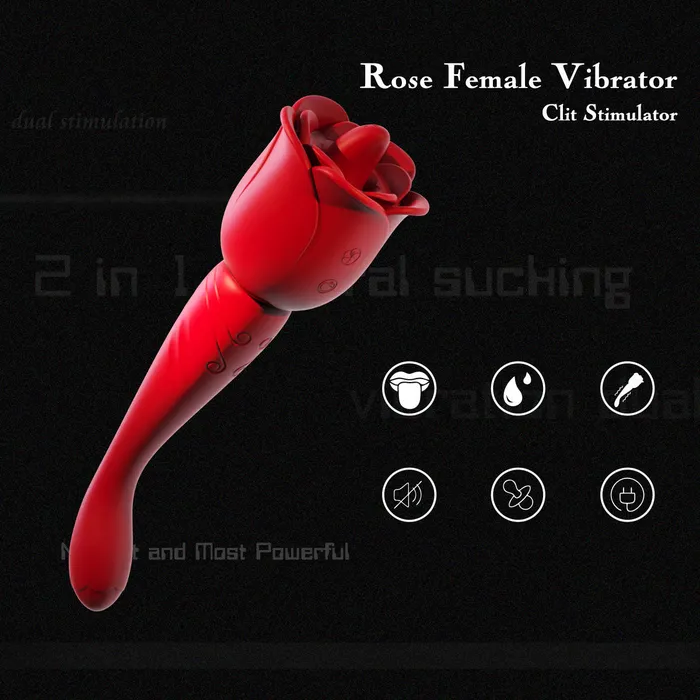 Domlust Vibrators Clit Clamps G Spot Vibrator 2in1 Tongue Llcking Vibrating Dildo Rose Toy