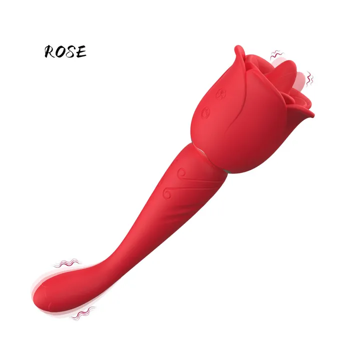 Domlust Vibrators Clit Clamps G Spot Vibrator 2in1 Tongue Llcking Vibrating Dildo Rose Toy