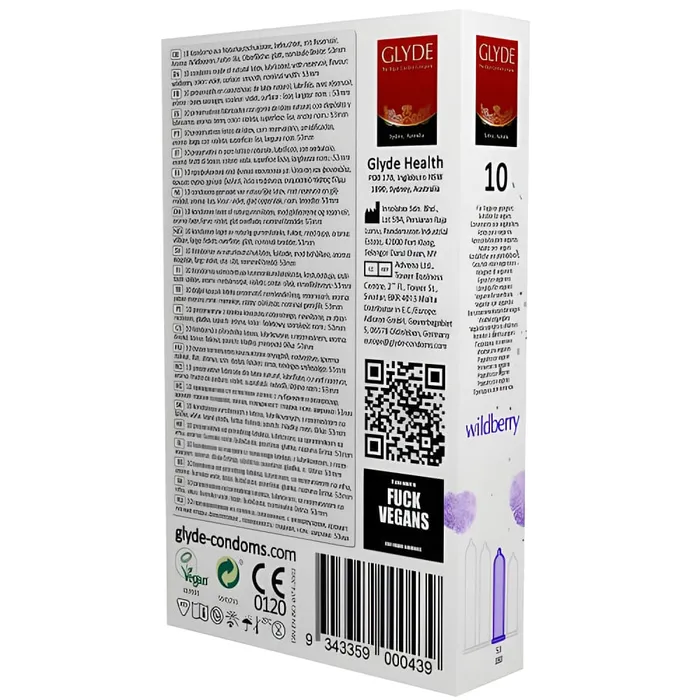 Glyde Ultra Wildberry Flavour Vegan Condoms 10 Pack Glyde Vegan Condoms Male Sex Toys Glyde Ultra Wildberry Flavour Vegan Condoms 10 Pack Glyde Vegan Condoms Male Sex Toys