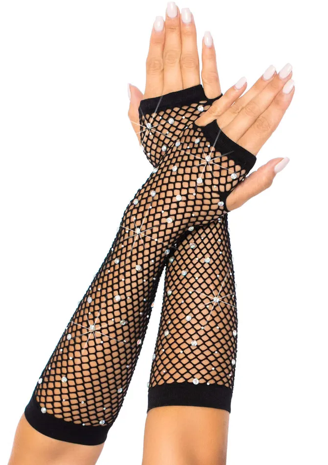 Leg Avenue Anal Rhinestone Fishnet Arm Warmers Black