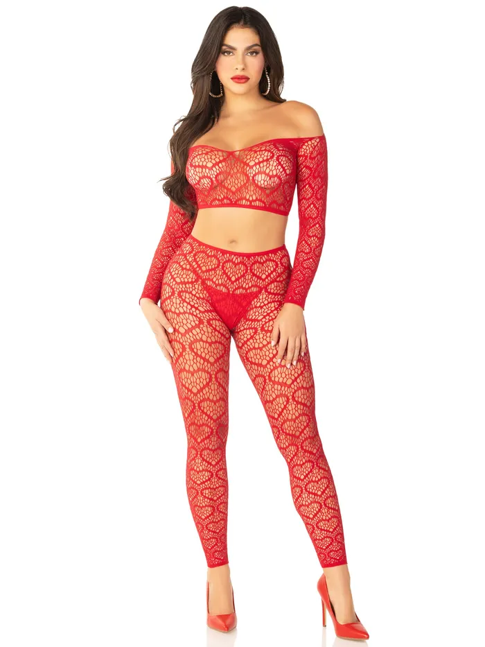 Leg Avenue Vibrators Red 2pc Croptop and Footless Tights Os Tights Os