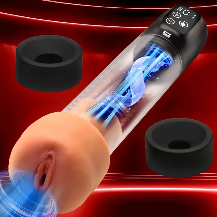 Male Sex Toys New Combo Penis Pump and Stroker Sleeve Sucking Penis Pump with Attachments Size Matters