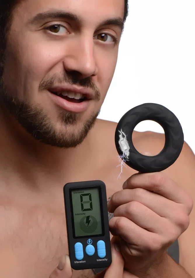 Male Sex Toys XR Brands EStim Pro Silicone Vibrating Cock Ring 15 Inch