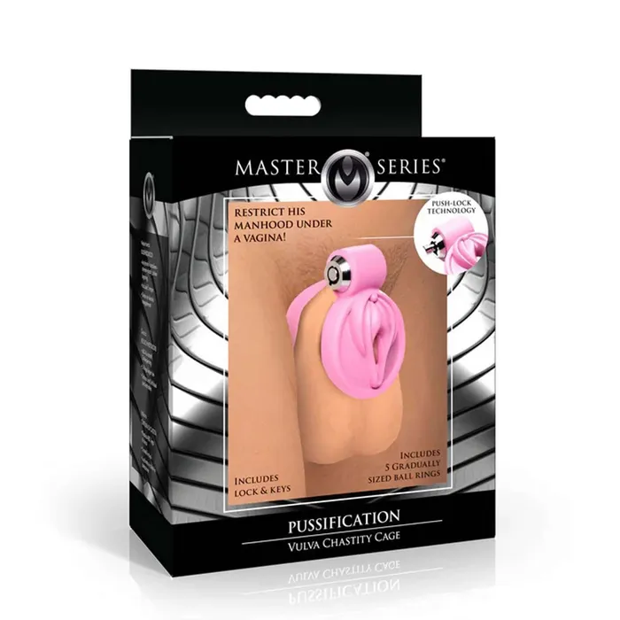 Male Sex Toys XR Brands Master Series Pussification Vulva Chastity Cage Pink Male Sex Toys XR Brands Master Series Pussification Vulva Chastity Cage Pink