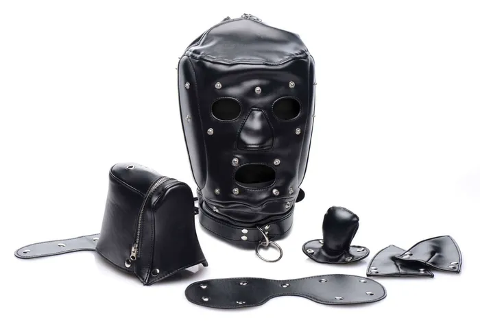 Muzzled Universal BDSM Hood With Removable Muzzle XR Brands Master Series Male Sex Toys