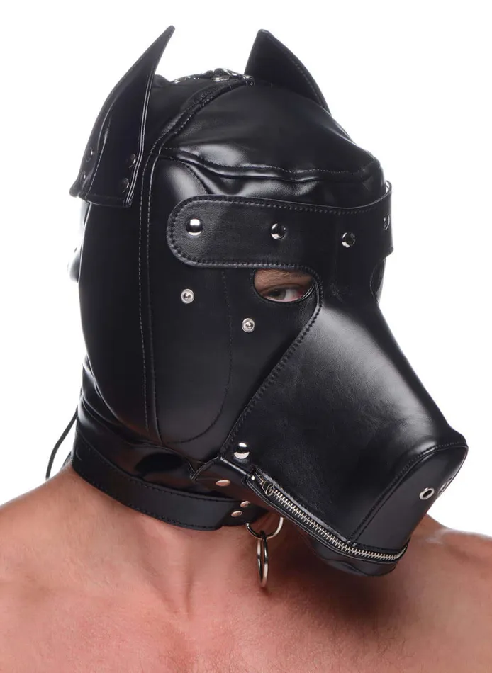 Muzzled Universal BDSM Hood With Removable Muzzle XR Brands Master Series Male Sex Toys