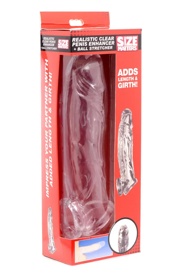 Realistic Clear Penis Enhancer and Ball Stretcher XR Brands Size Matters Male Sex Toys