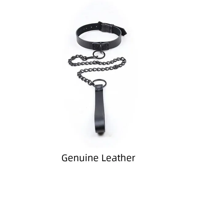 Top Rated BDSM Store Restraints Genuine Leather Collar Leash