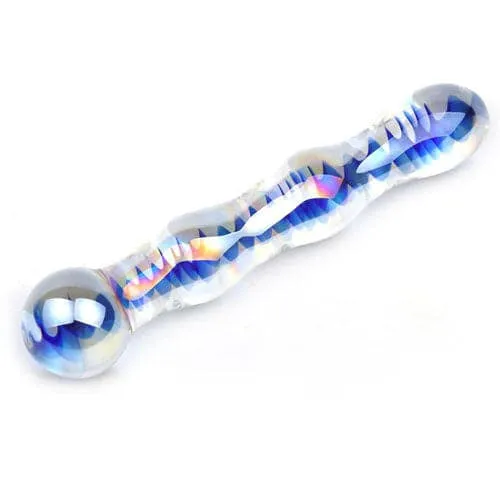 Various Toy Brands Blue Wavy Glass Dildo Dildos