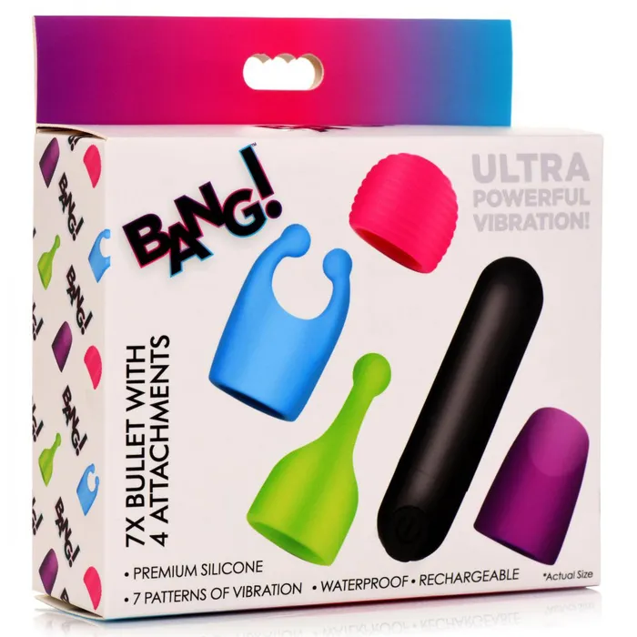 XR Brands Bang Female Sex Toys Bang Rechargeable Bullet With 4 Attachments XR Brands Bang Female Sex Toys Bang Rechargeable Bullet With 4 Attachments