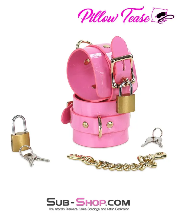 1385DL Locking Patent Leather Bondage Shackles with Locks and Connection Chain Idea Restraints 1385DL Locking Patent Leather Bondage Shackles with Locks and Connection Chain Idea Restraints