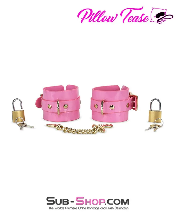 1385DL Locking Patent Leather Bondage Shackles with Locks and Connection Chain Idea Restraints
