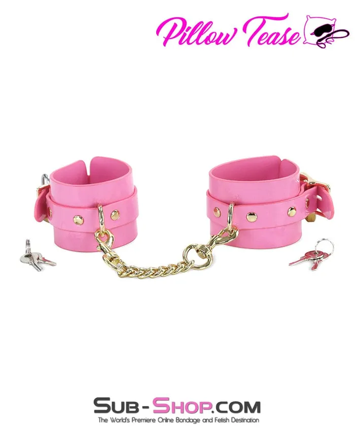 1385DL Locking Patent Leather Bondage Shackles with Locks and Connection Chain Idea Restraints