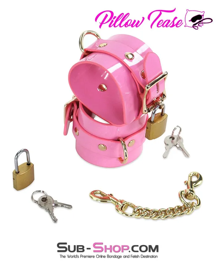 1385DL Locking Patent Leather Bondage Shackles with Locks and Connection Chain Idea Restraints
