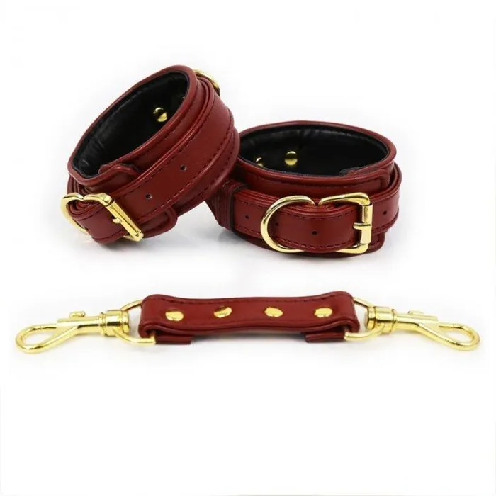3758M Crimson Desires Gold Standard Padded Supple Wrist Bondage Cuffs with Connector Moonwell Couples