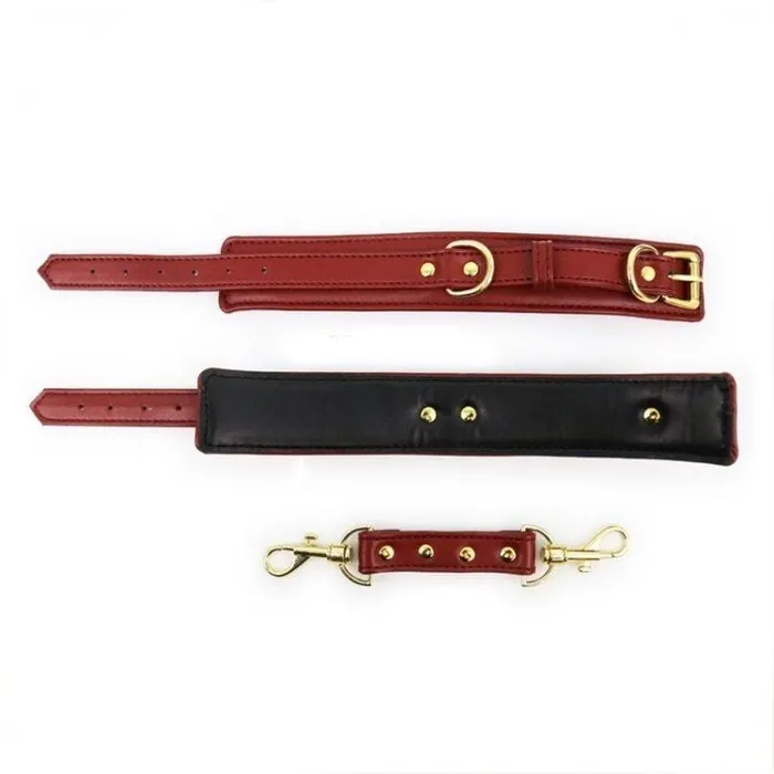 3758M Crimson Desires Gold Standard Padded Supple Wrist Bondage Cuffs with Connector Moonwell Couples