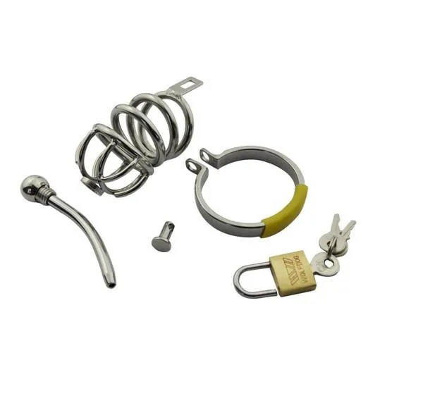 Aria Male Sex Toys 7857AR Secret Crush Small Steel Cock Chastity Cage with Removable Urethral Sound Catheter Plug