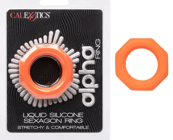 CalExotics Male Sex Toys Alpha Liquid Silicone Sexagon Ring Orange CalExotics Male Sex Toys Alpha Liquid Silicone Sexagon Ring Orange
