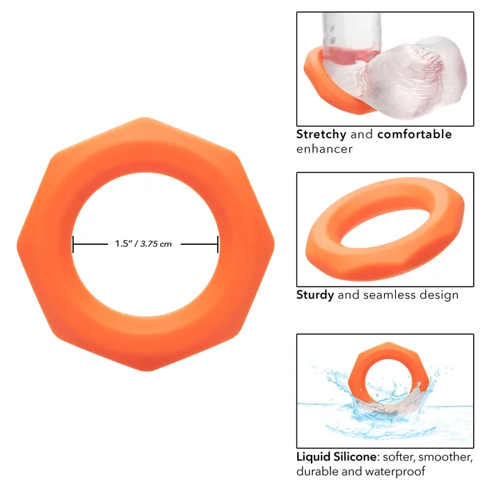 CalExotics Male Sex Toys Alpha Liquid Silicone Sexagon Ring Orange CalExotics Male Sex Toys Alpha Liquid Silicone Sexagon Ring Orange