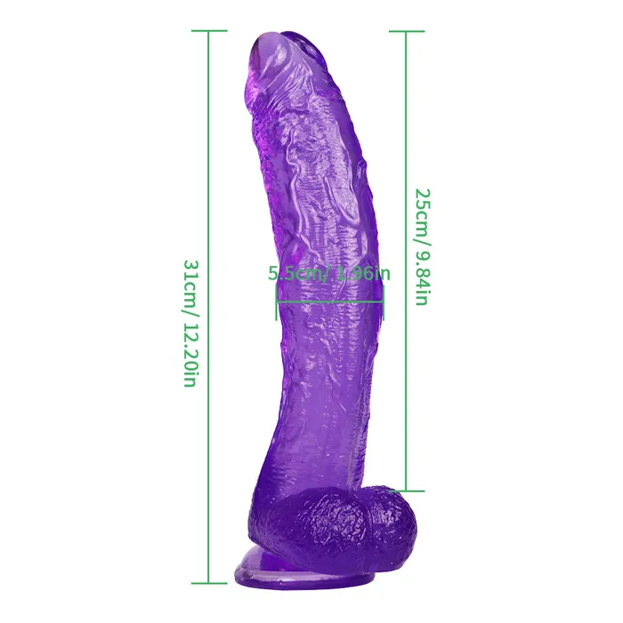 Dildos 12 inch crooked mouth purple jelly dildo