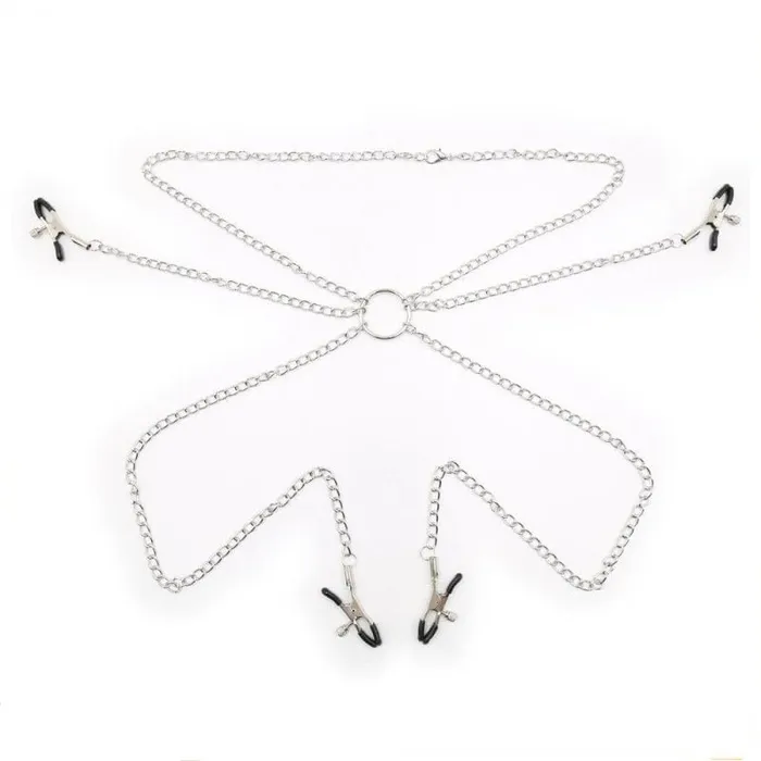 Idea 0221DL Serving Chains Collar Nipple and Pussy Clamps Set Male Sex Toys