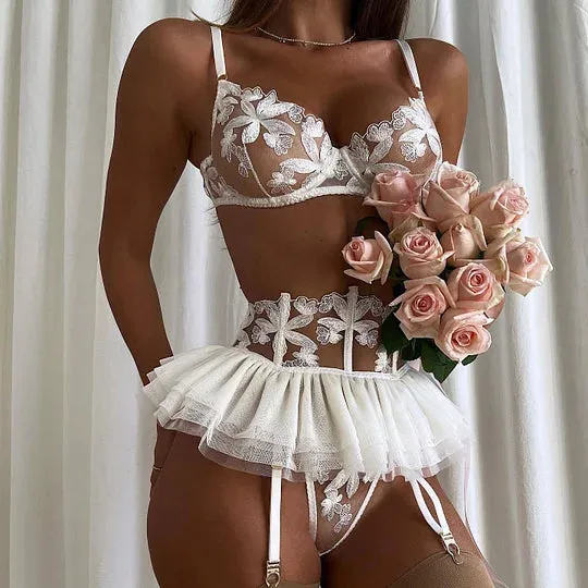 Couples lurevibe Three Piece Embroider Sexy Underwear Suit