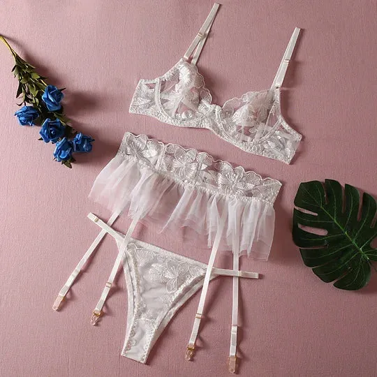Couples lurevibe Three Piece Embroider Sexy Underwear Suit