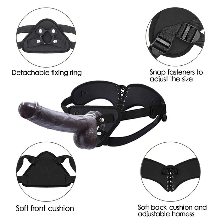 lurevibe Female Sex Toys Strapon Dildo Realistic Silicone Dildo with Wearable Sex Harness for Couple Pegging Women Lesbian Sex Fun 76 Black