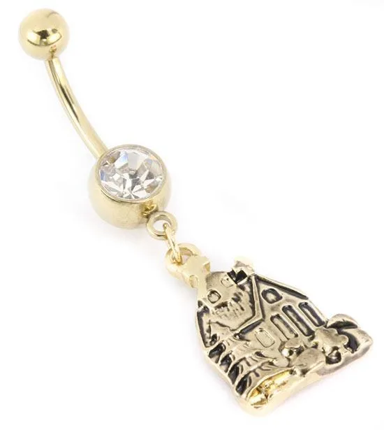 14g 716 Single Gem GOLD TONE Navel Jewelry with HOUSE CHARM Painful Pleasures Female Sex Toys