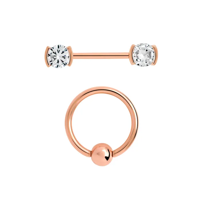 14g PVD Rose Gold Nipple Jewelry Set BezelSet Crystal Jeweled Straight Barbells and Captive Bead Rings Painful Pleasures Anal 14g PVD Rose Gold Nipple Jewelry Set BezelSet Crystal Jeweled Straight Barbells and Captive Bead Rings Painful Pleasures Anal