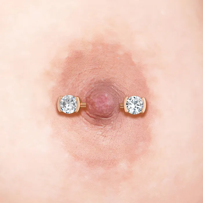 14g PVD Rose Gold Nipple Jewelry Set BezelSet Crystal Jeweled Straight Barbells and Captive Bead Rings Painful Pleasures Anal