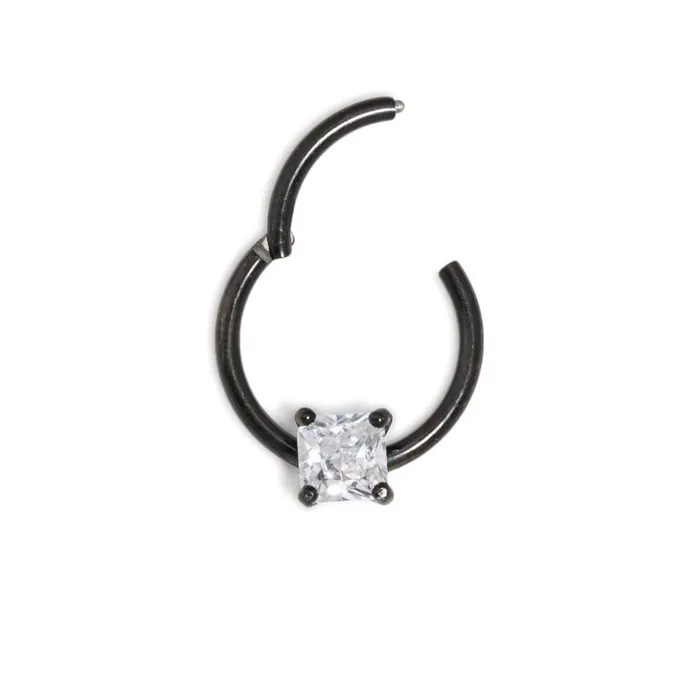 16g Black PVD Septum Clicker with Square Crystal Price Per 1 Painful Pleasures Anal