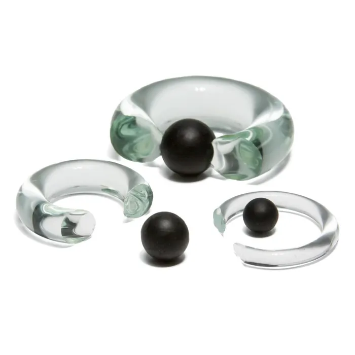 8g00g Clear Vampire End Glass Captive Bead Ring with Black Silicone Ball Painful Pleasures Anal