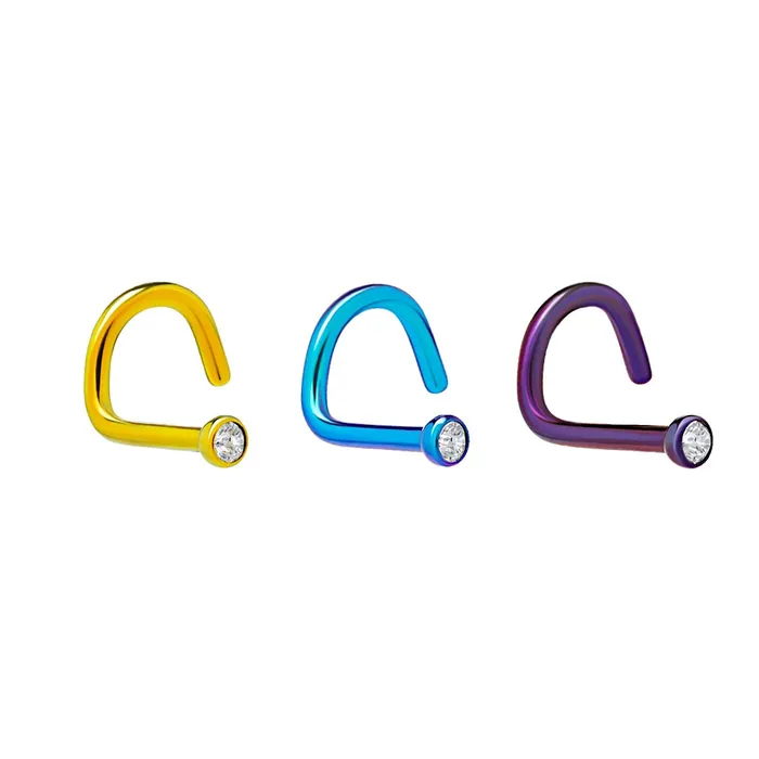 Anal 18g Titanium Nostril Screw w Martini BezelSet Jewel Price Per 1 Painful Pleasures