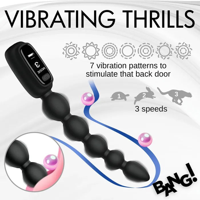 Anal Bang Silicone Vibrating Anal Beads with Digital Display Black XR Brands